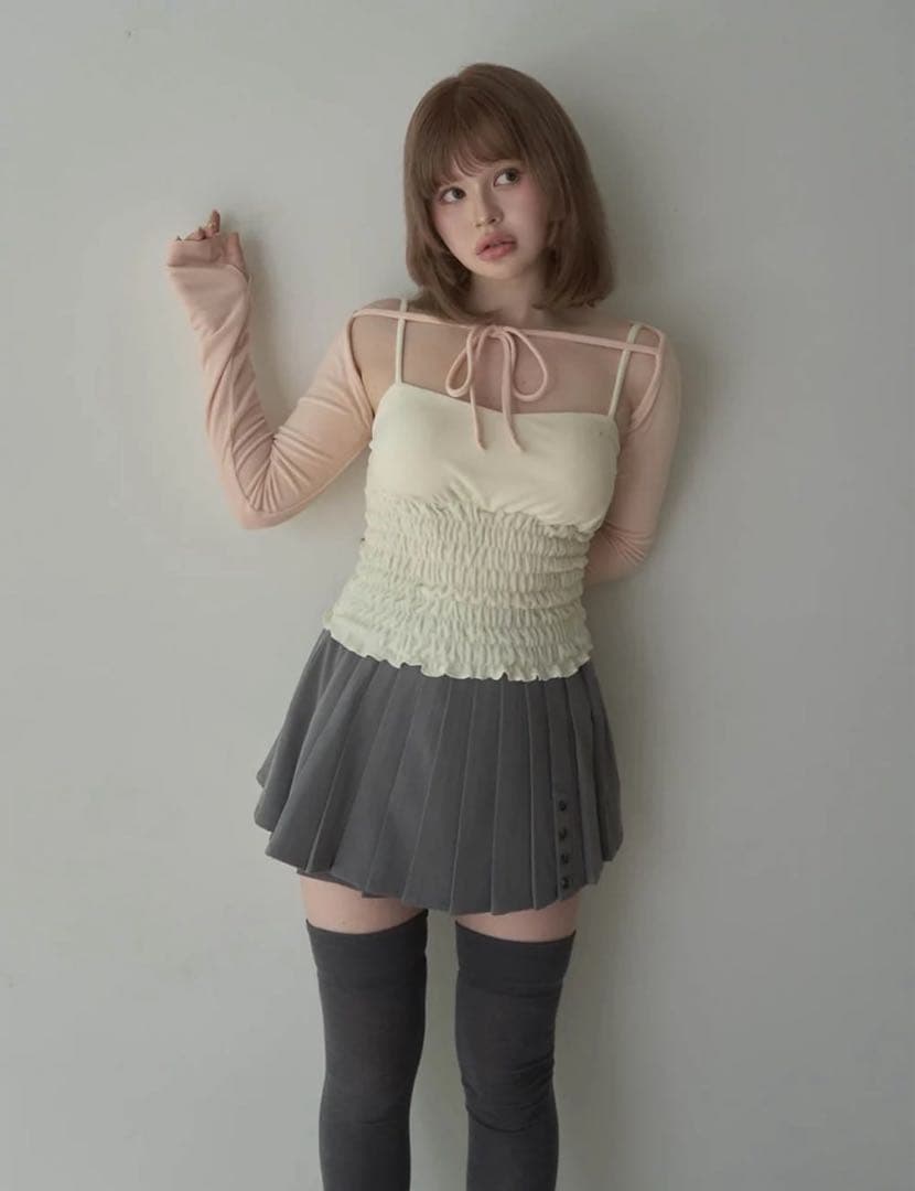 トップス ANDMARY Mei shirring tops pink
