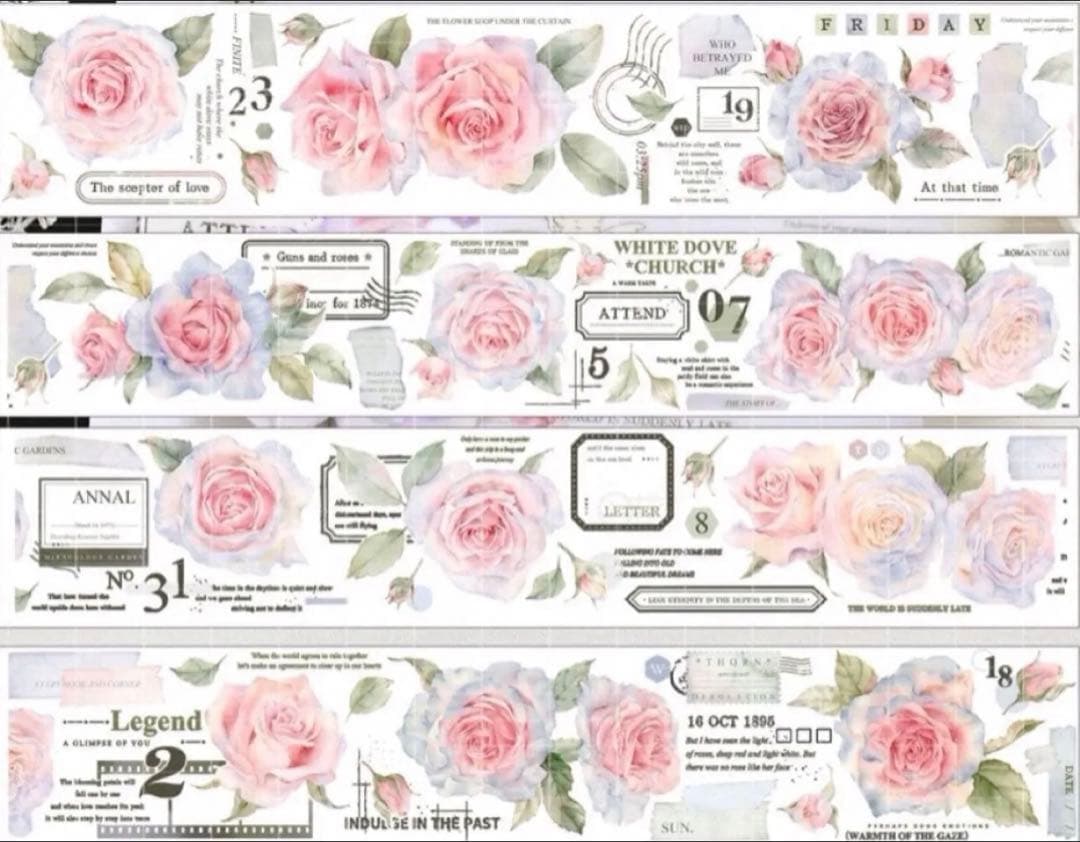 英彩 6cm×5m 粉宜人 海外マスキングテープ　海外マステ　バラ　花