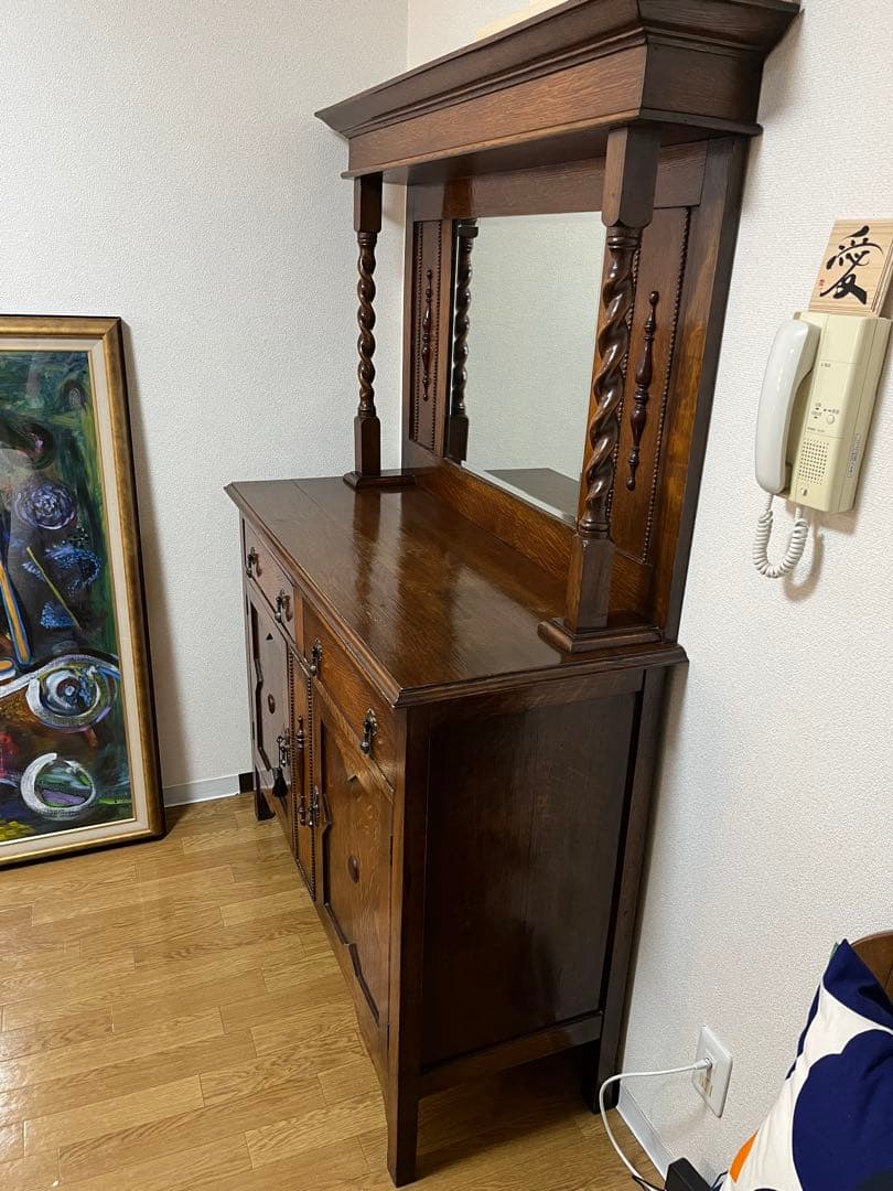 【アンティーク専門店で購入】オーク材 アンティーク家具 ミラー付き