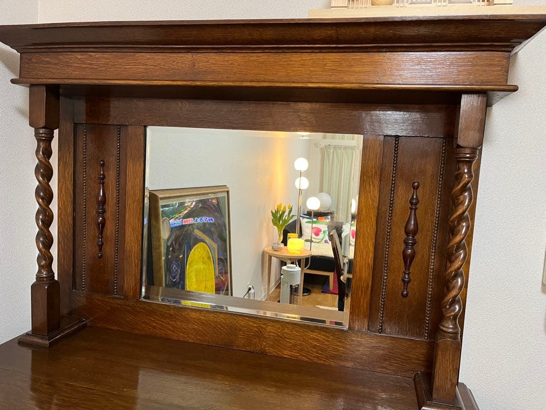 【アンティーク専門店で購入】オーク材 アンティーク家具 ミラー付き