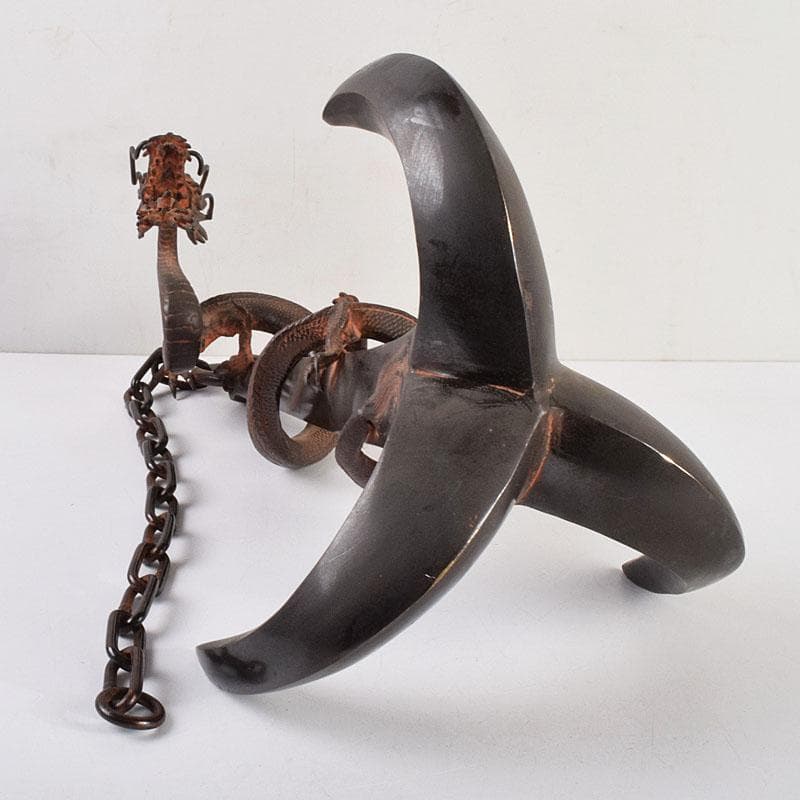 高岡銅器　金工家　村田宏作　銅製　龍と碇　釣釜道具　置物　F　R9369H