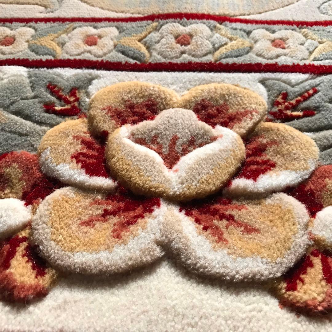 花柄 和風 ラグ ラグマット 段通 絨毯169×241cm ベージュ