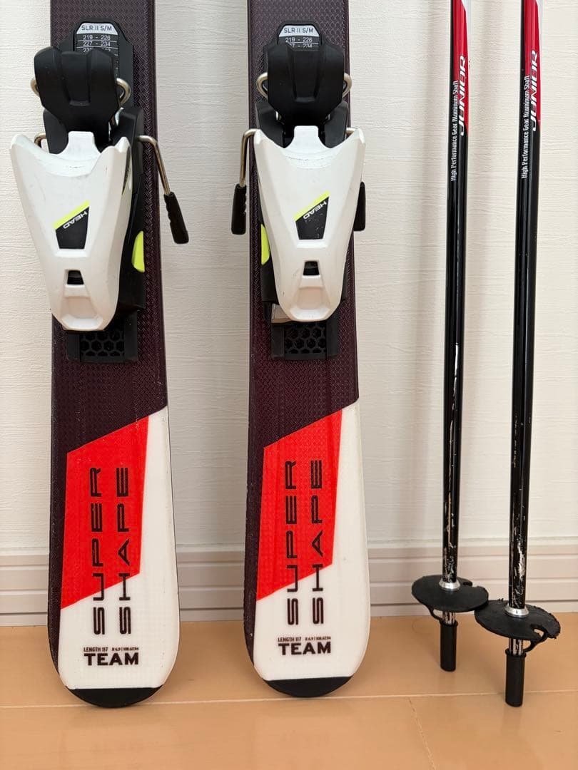 美品 HEAD kids スキー板 117cm ビンディング付き ストック 85