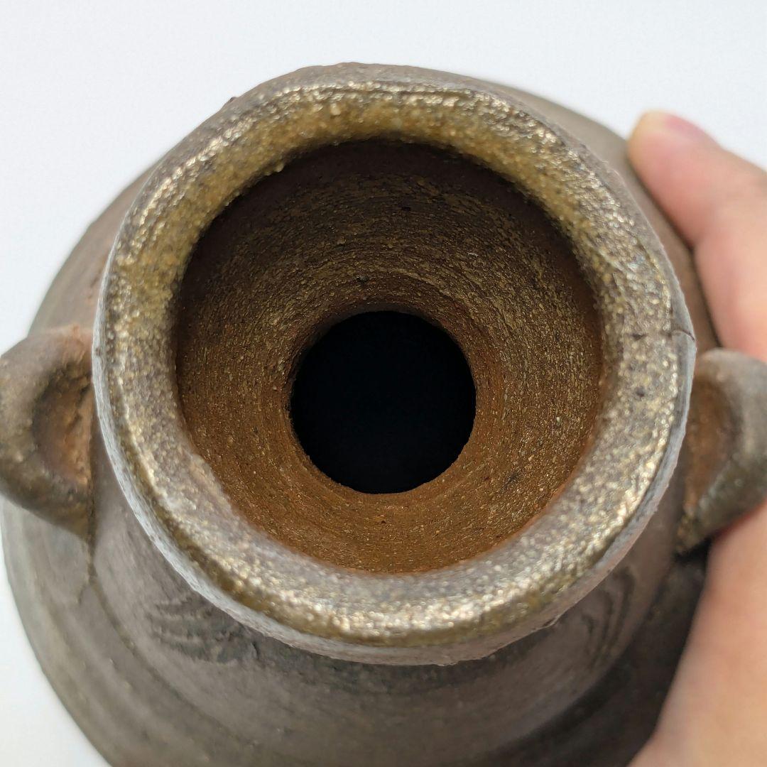 岡山県重要無形文化財 金重晃介 備前焼 耳付一輪花入 共箱合布 花器 花瓶 花生