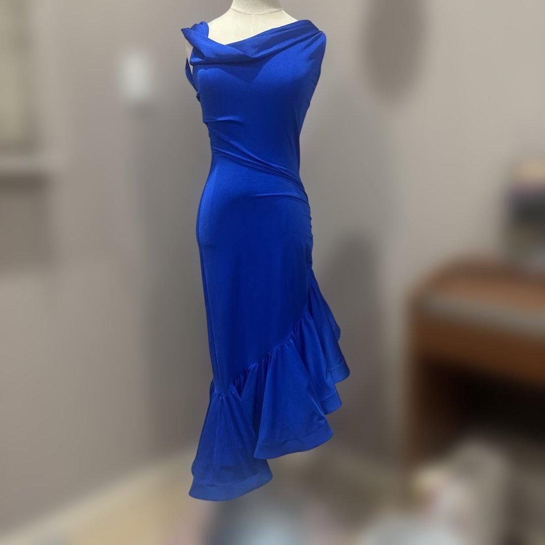 サシュエル　社交ダンスラテンワンピース　青