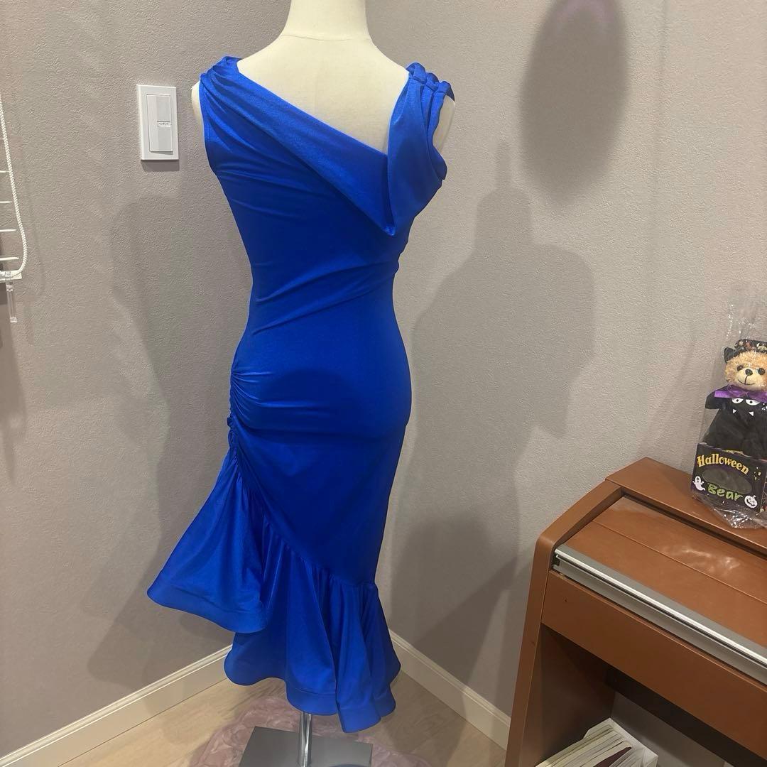 サシュエル　社交ダンスラテンワンピース　青