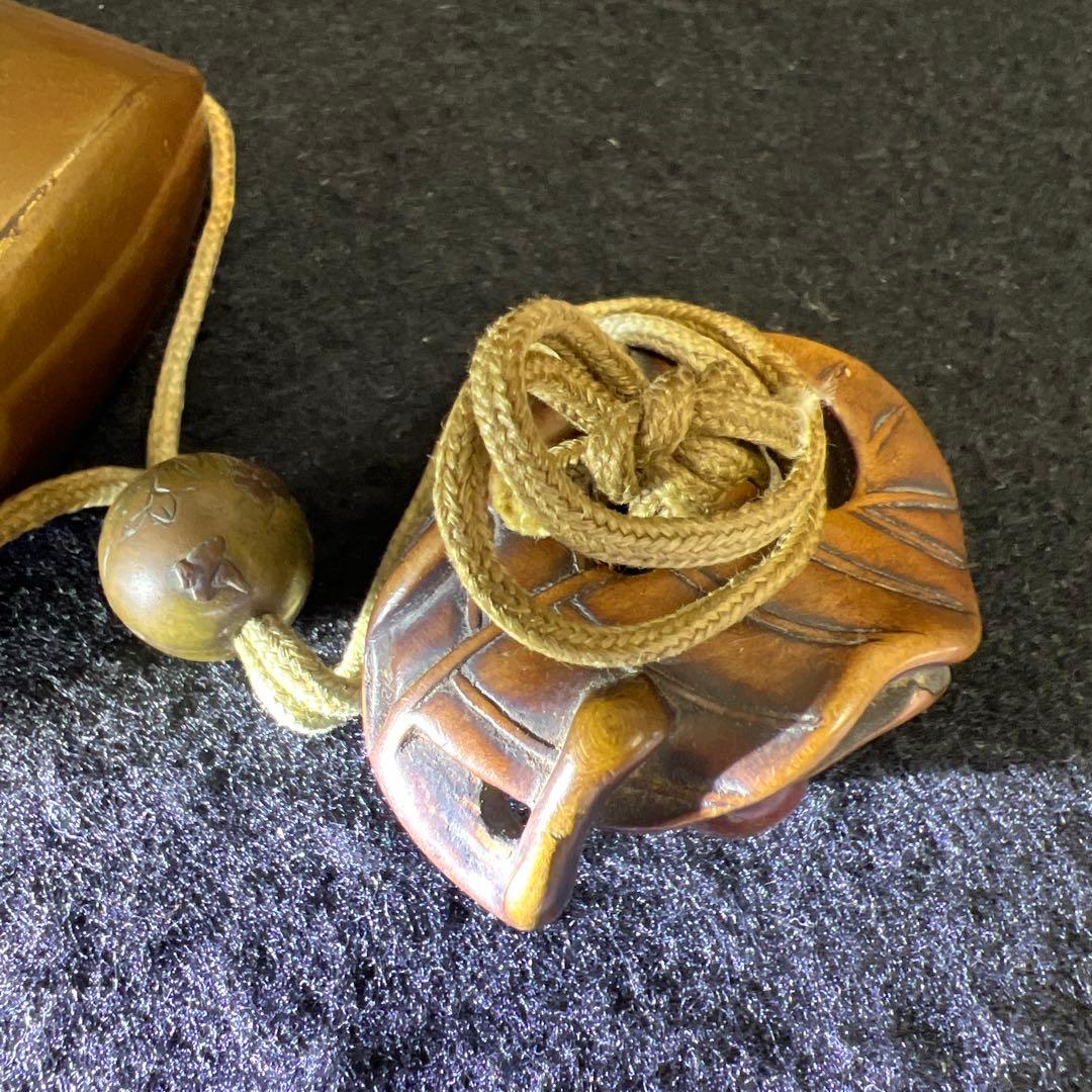 江戸時代　極上蒔絵山水人物画五段印籠、木彫根付　木箱付　東Y8-0128☆2F