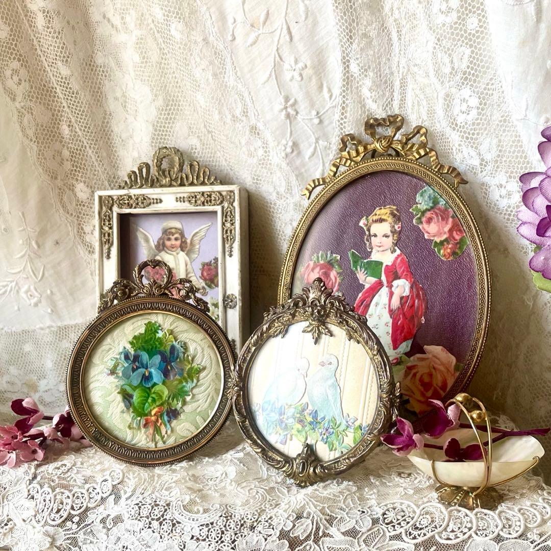 19世紀ブロンズ製レリーフミニフレーム　フランスアンティーク　写真立て　ゴールド