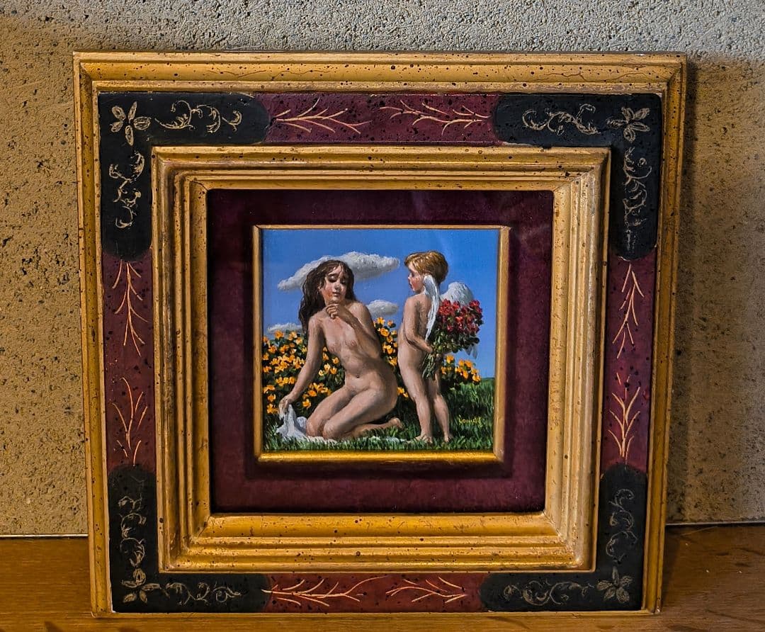 油彩画「天使の贈りもの」小松崎邦雄