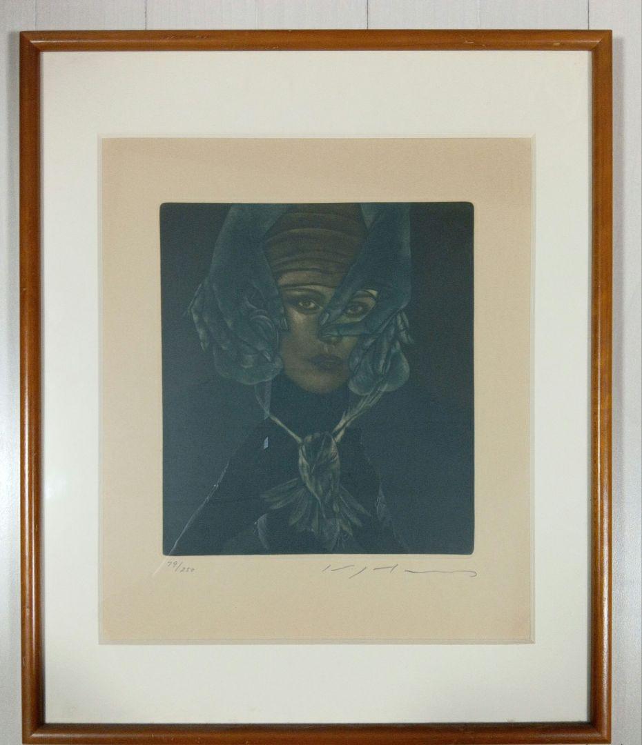 池田満寿夫 メゾチント　鳥のネックレス　79/250 鉛筆サイン入り　真作