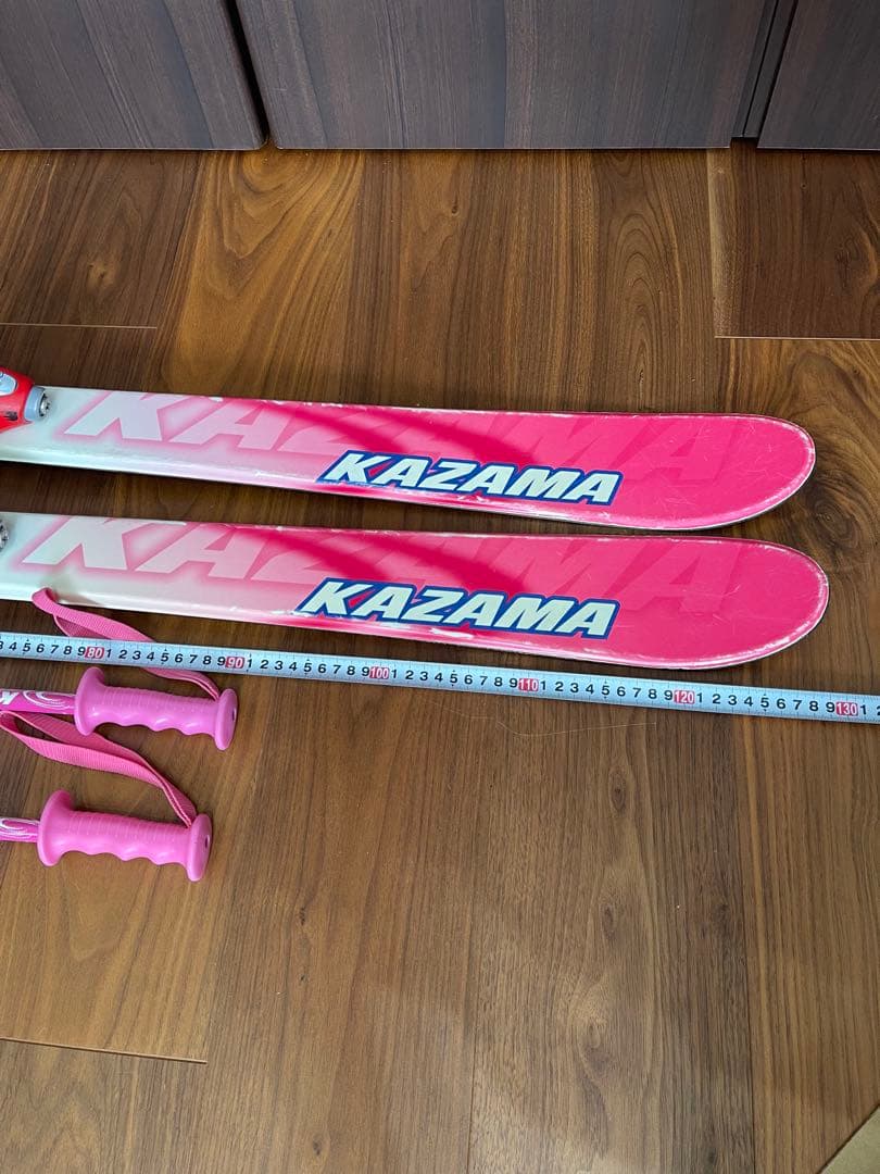 KAZAMA スキー板130㎝ ストック ブーツ セット ピンク ジュニア