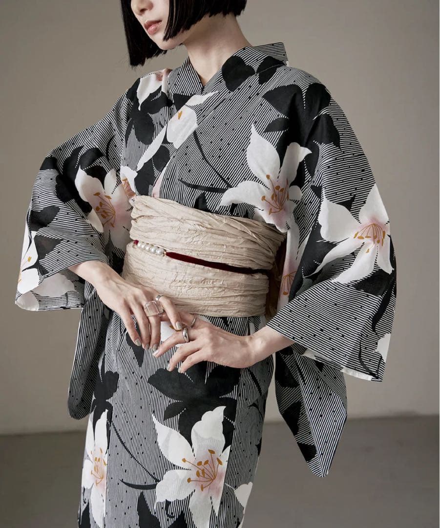 asaka 花柄×ドット　レトロ浴衣・兵児帯セット