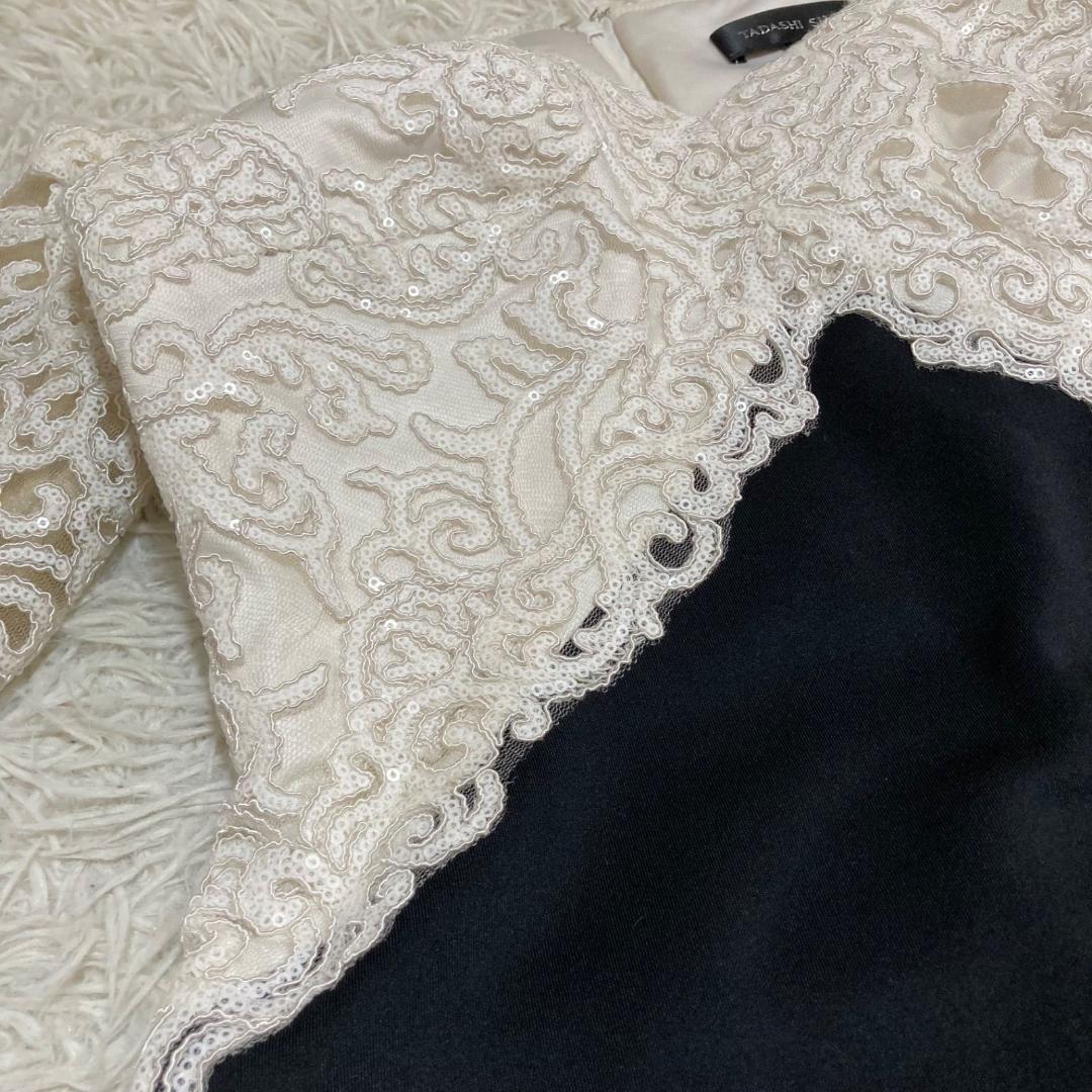 15677✨良品✨タダシショージ バイカラーワンピース 白×黒 スパンコール