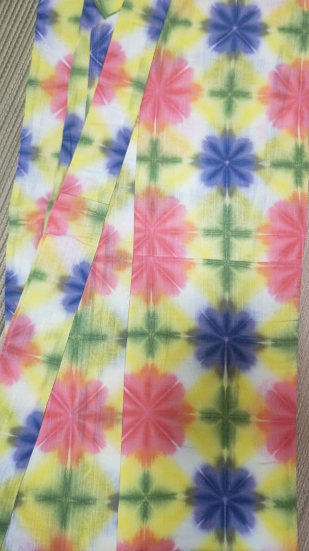 板染め 雪花絞り レモン色 サーモンピンク 紫