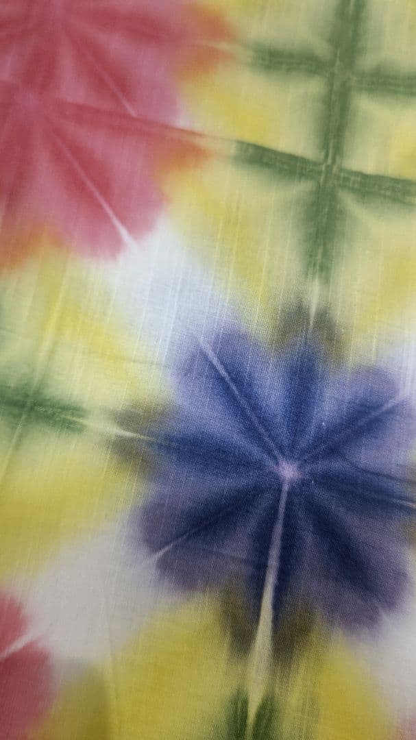 板染め 雪花絞り レモン色 サーモンピンク 紫