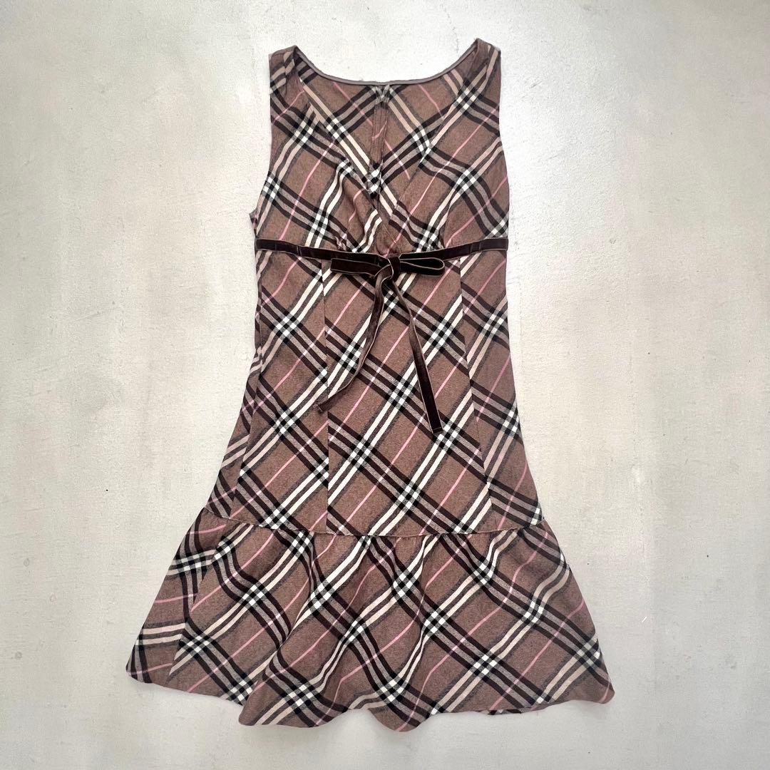 【極美品】バーバリーブルーレーベル ワンピース ノバチェック ベロアリボン 36