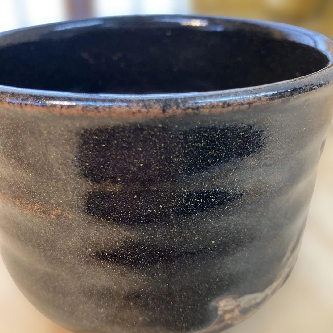 茶道具　茶碗　黒茶碗半筒　金継有り　夜寒窯造　共箱　N212CW