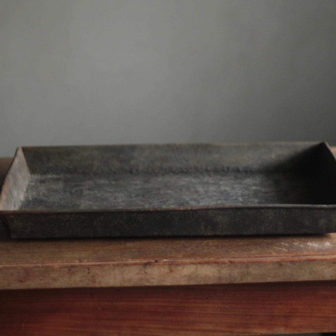 大きな 鉄の トレイ 古道具 アンティーク オブジェ 鉄製トレー