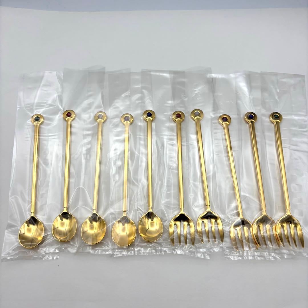 MIKIMOTO ミキモト 半貴石カトラリー スプーン フォーク 10本セット