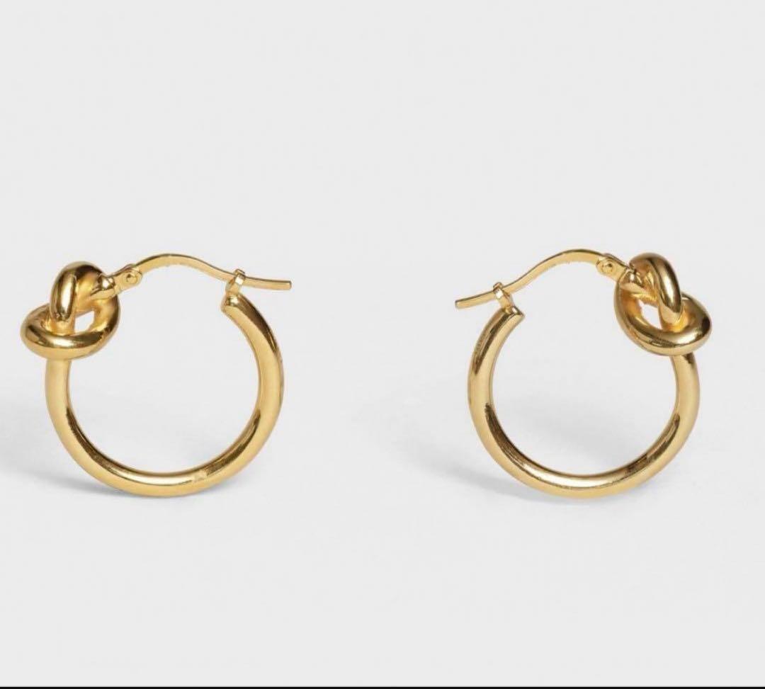 CELINE ノット スモールフープ ピアス ゴールド