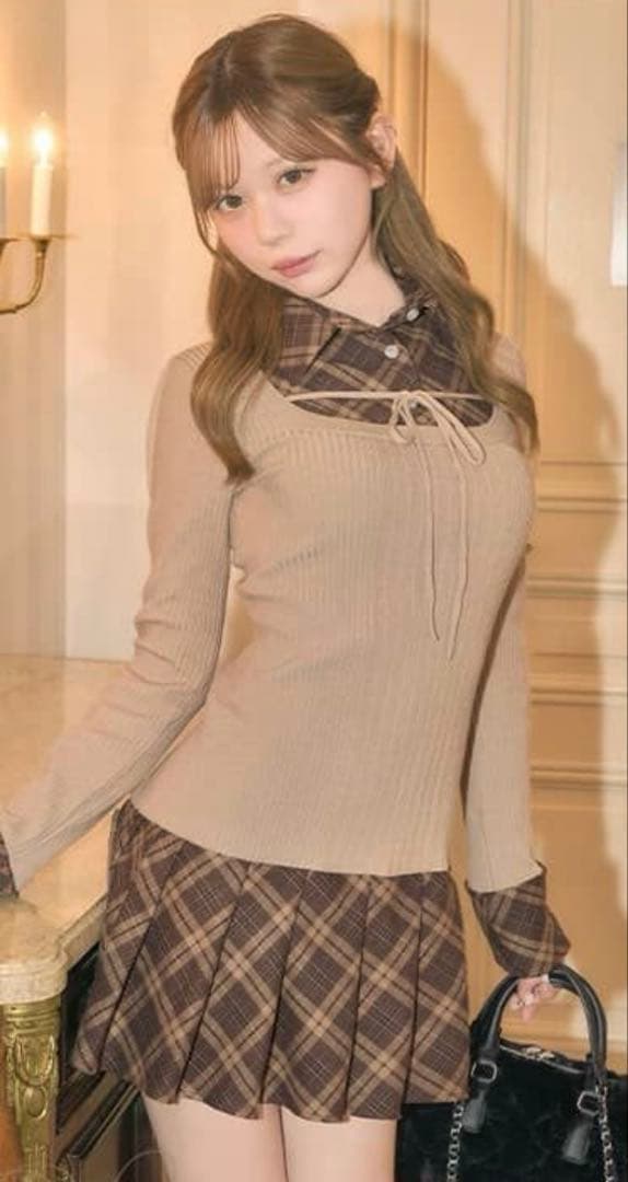 ミシェルマカロン チェックドッキングワンピース