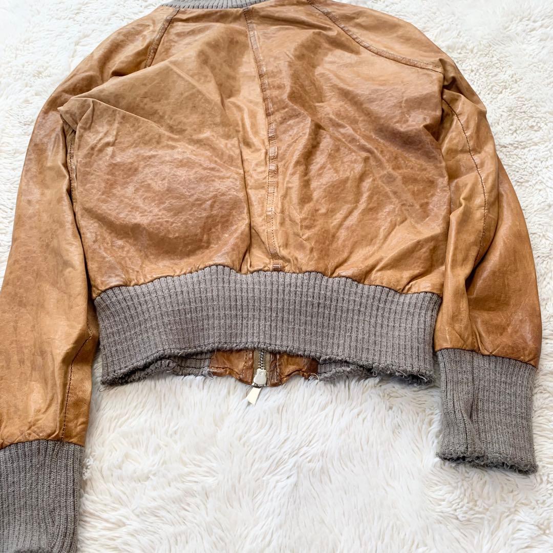 GIORGIO BRATO レザー　ジャケット　袖リブ　鳥　42サイズ　ブラウン