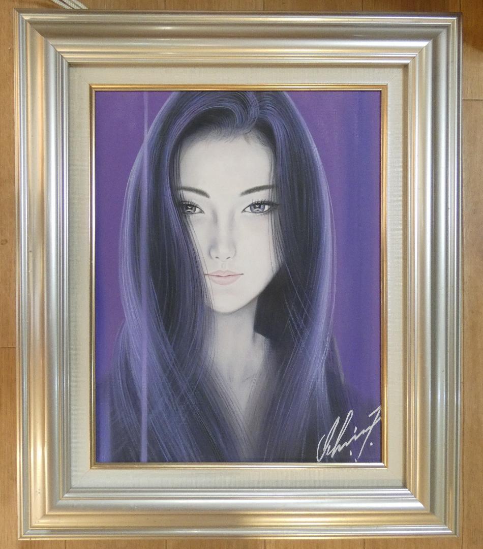 美人像　油絵　鶴田一郎　人物画　F6　額付き　手描き　肉筆
