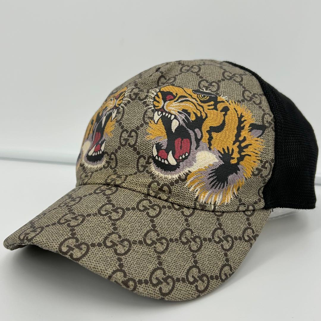 B*y様 美品✨グッチ キャップ タイガー GG スプリーム PVC ベージュ