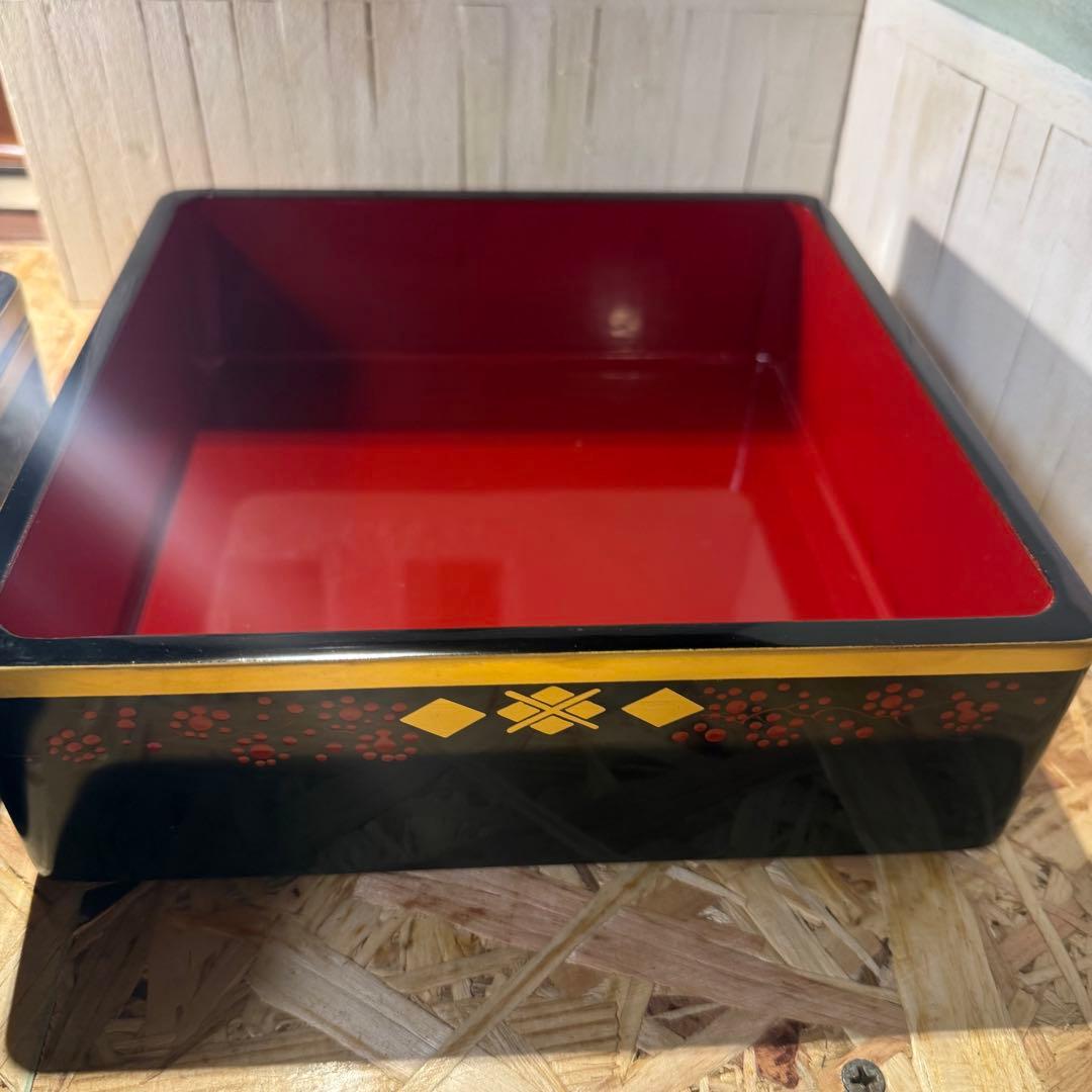 ヴィンテージ♡秀衡塗 2段重箱 黒×金×朱の華やかデザイン お正月 おせち♡