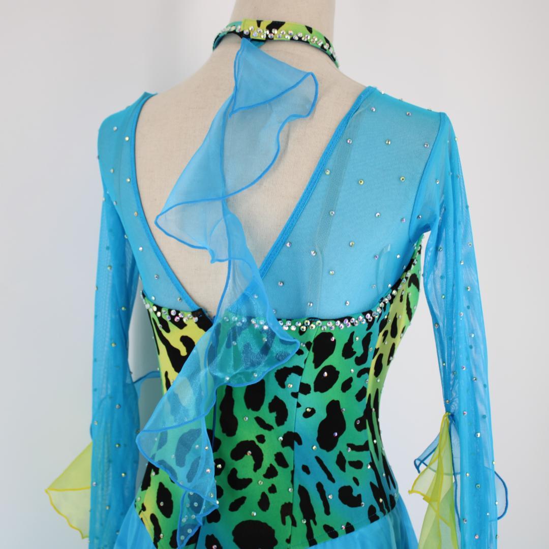 【美品 社交ダンス衣装】ブルー＆イエロー Tsukioka ワンピース ドレス