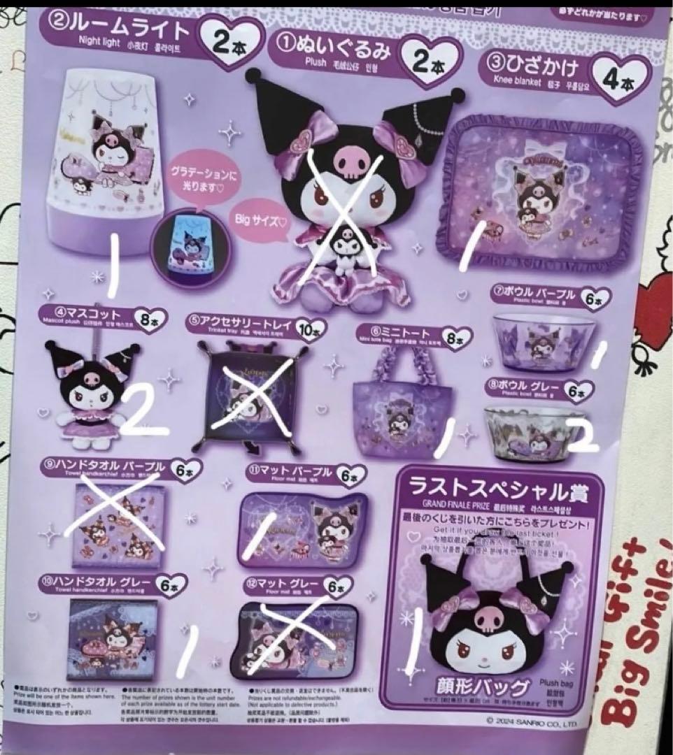 サンリオ クロミちゃん 当たりくじ 2025 顔形バック ルームライト ひざかけ