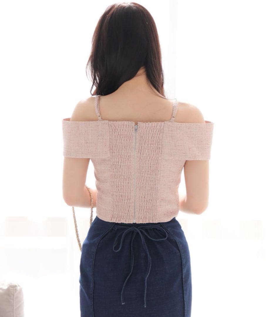 LIPSERVICE ツイードリボンオフショルトップス