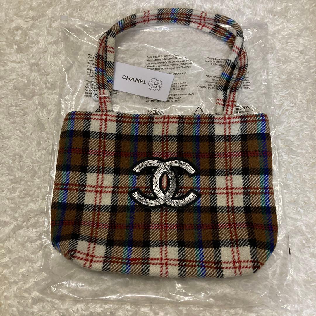 CHANEL チェック柄トートバッグ　スパンコール