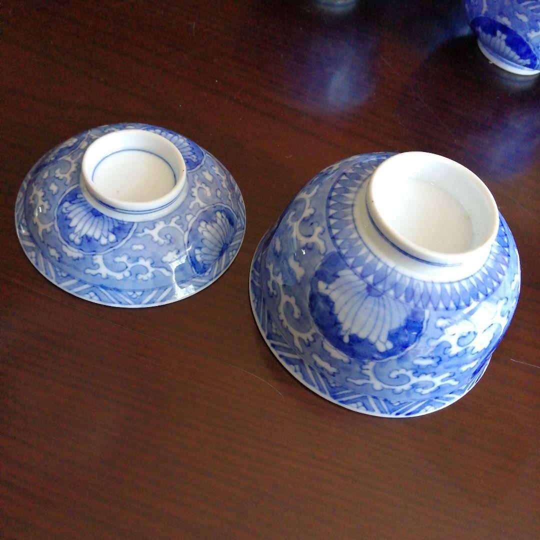 古伊万里　染付総模様蓋付碗　15客　10.8cm　江戸後期