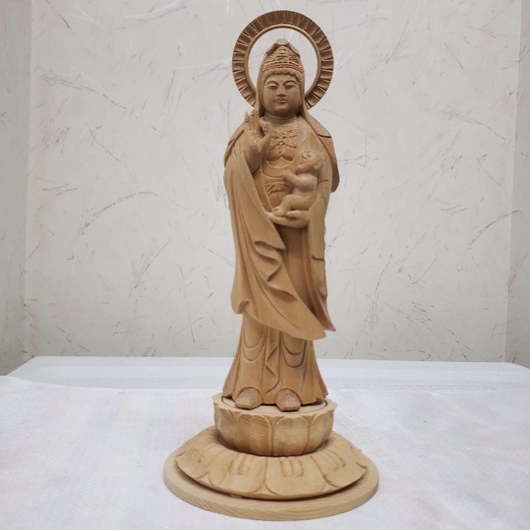 Ｂフライデー蔵出し特価　優しい仏像★ヒバ材 慈母観音菩薩像4.5寸立★約22cm