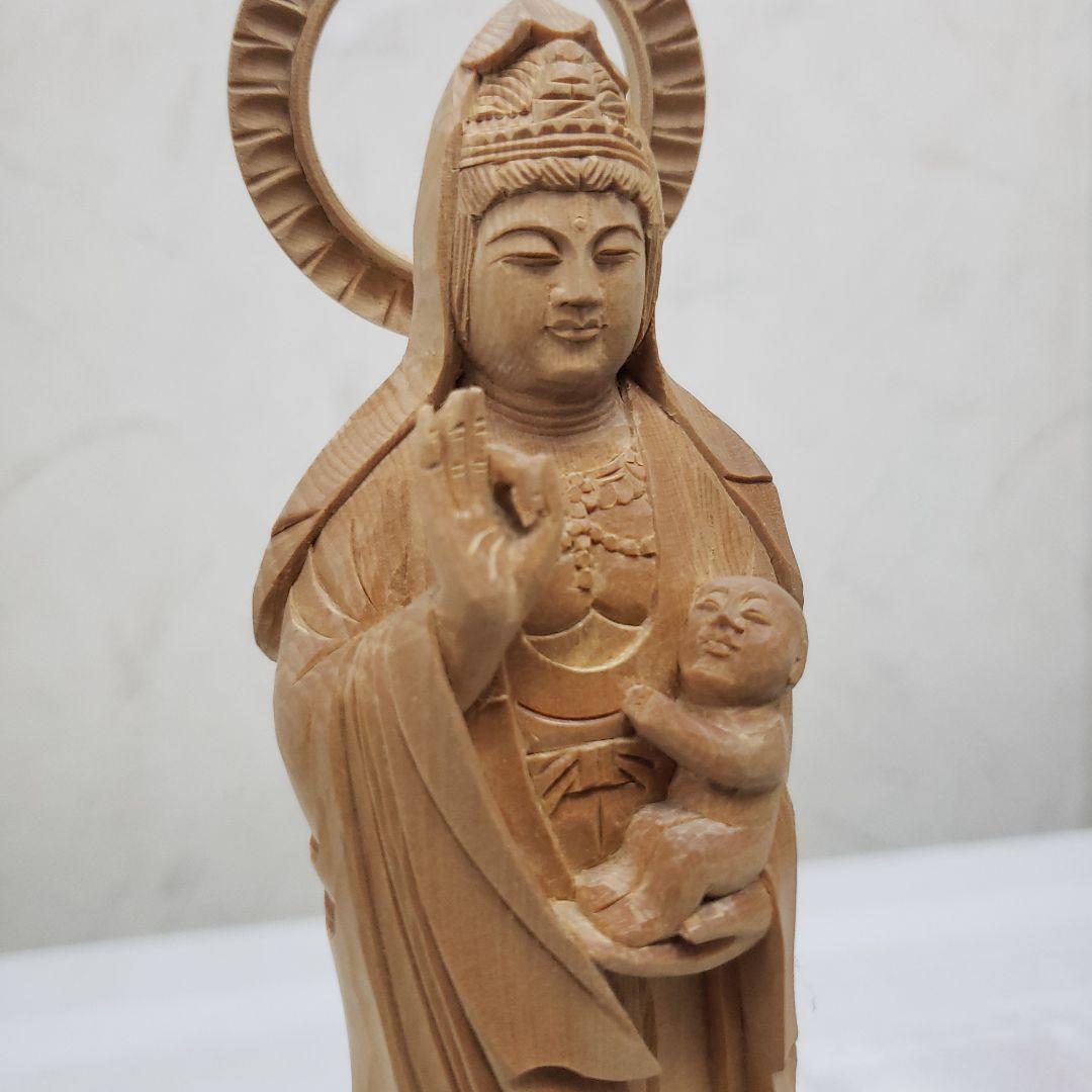 Ｂフライデー蔵出し特価　優しい仏像★ヒバ材 慈母観音菩薩像4.5寸立★約22cm