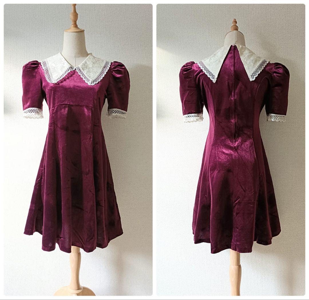 アメリカ古着 USAヴィンテージ ベルベットミニドレス ワンピース レース襟