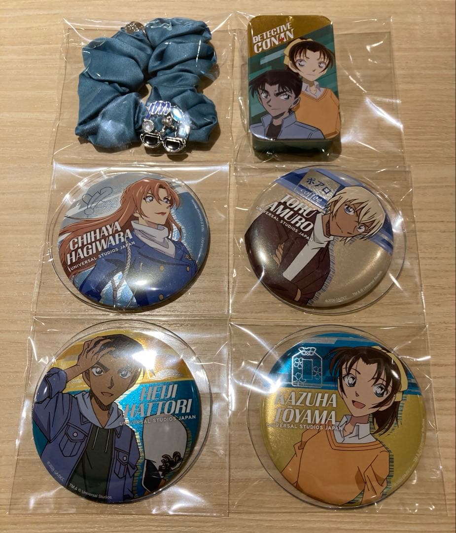 USJ コナン 缶バッジ タブレット ヘアゴム 松田 安室 萩原 平次 和葉