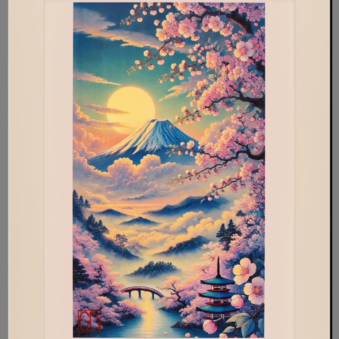 ●【1年経って見えてきたAIアート】桜富士山日本20枚限定A4額●がんどうあつし