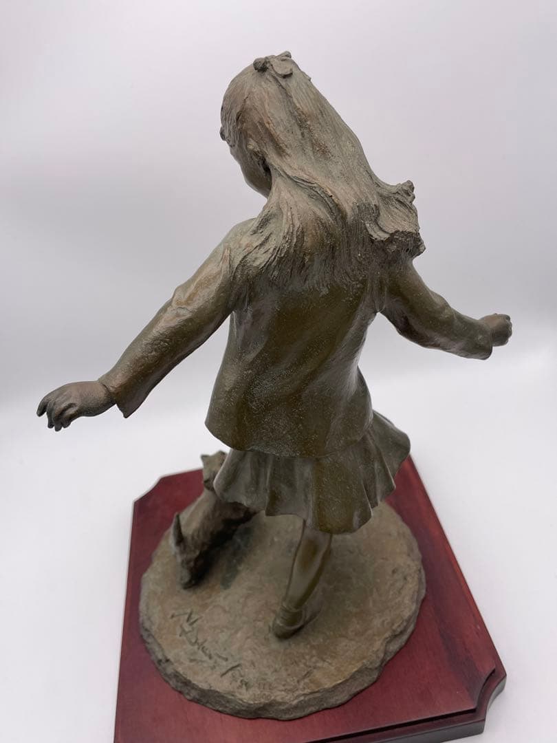 【大道寺 光弘】のブロンズ像【FRIENDS たわむれ】少女と仔犬の置物　②