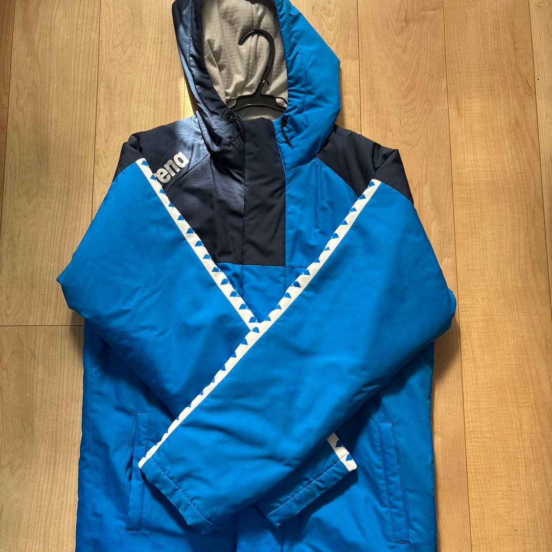 arena フード付きベンチコート 青・黒