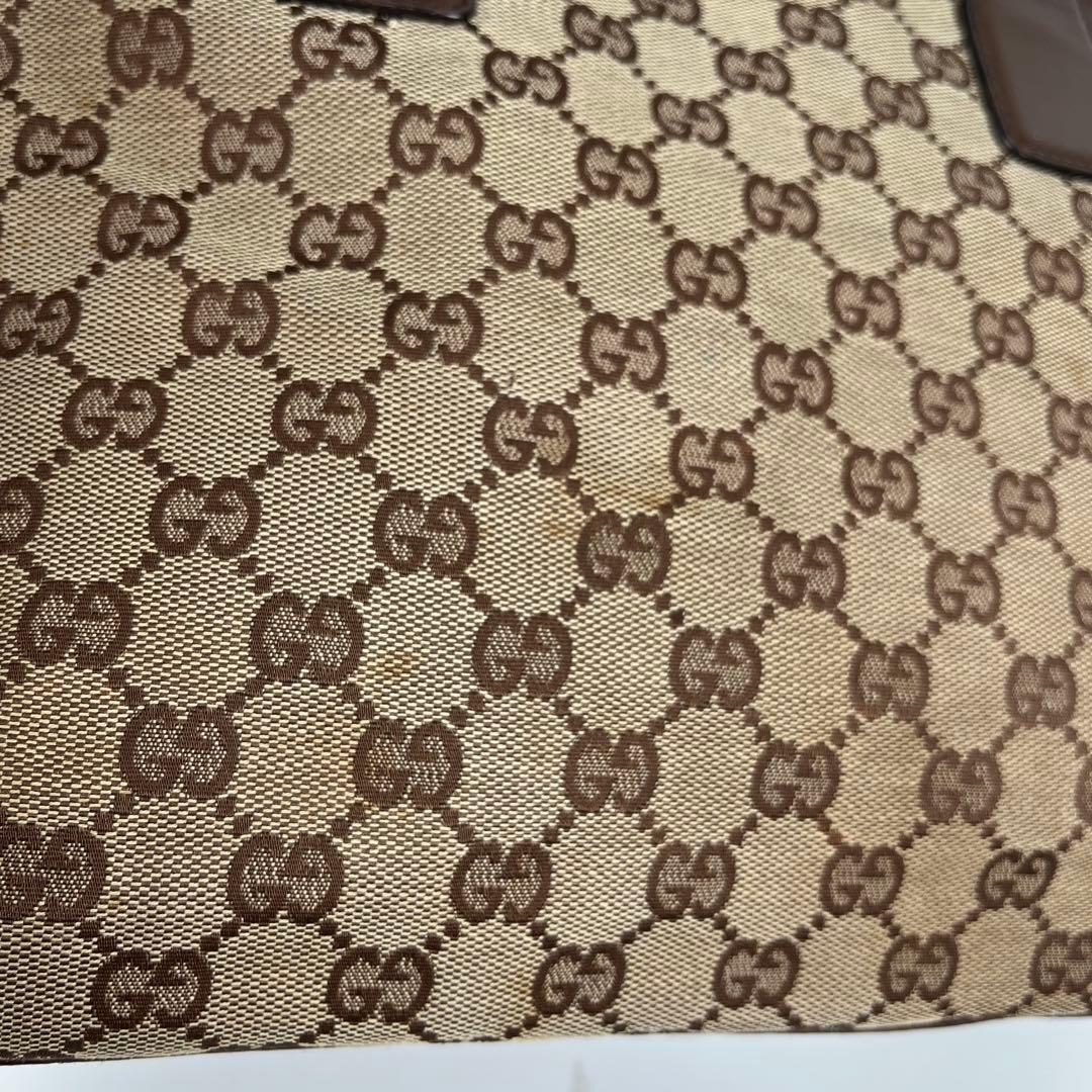 【美品】グッチ　トートバッグ　ハンドバッグ　GG柄　キャンバス　レザー　ブラウン