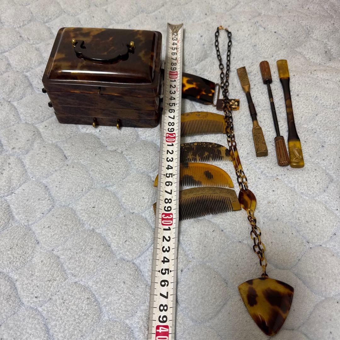 時代物　鼈甲三段箱　簪まとめ