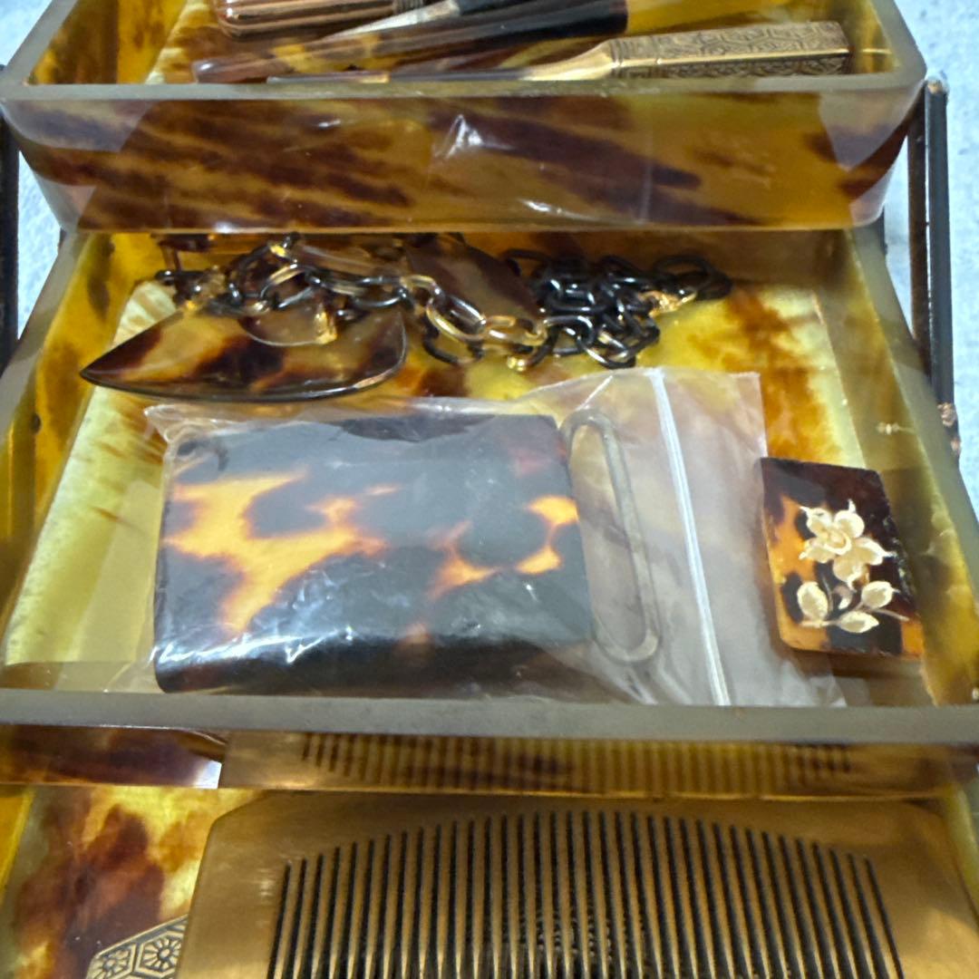 時代物　鼈甲三段箱　簪まとめ