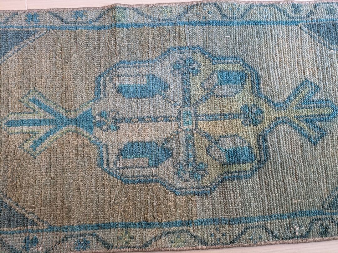 43×107 ヴィンテージトルコブルーメダリオン　トルコラグ　ミニサイズ