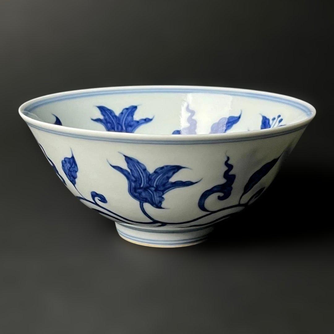 唐物 青花花紋碗 大明成化年製 款 中国美術 古玩 SH93