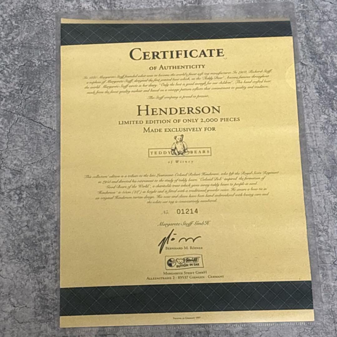 【希少 美品】Steiff シュタイフ ヘンダーソン グロウラー入　テディベア
