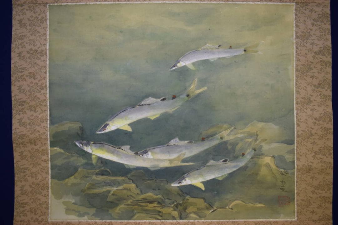 真作/華堂/鮎図/布袋屋掛軸HF-1000