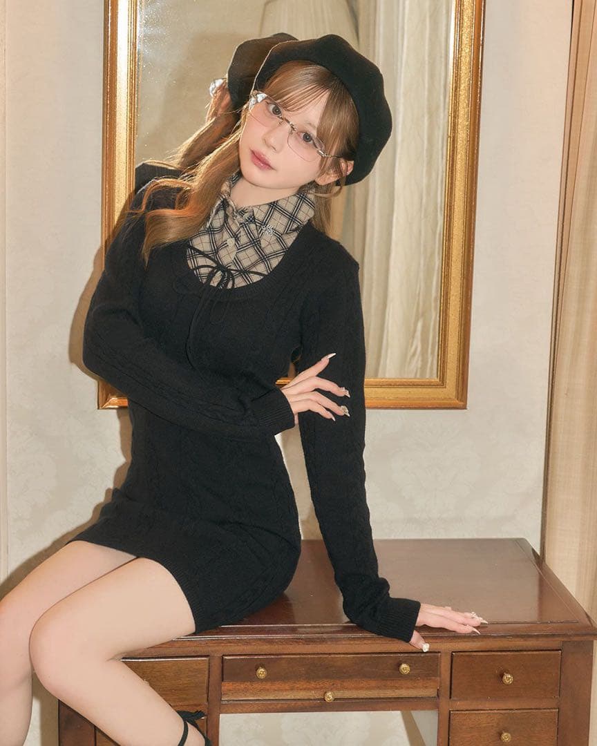 michelleMacaron シャツレイヤード風ニットワンピース フリーサイズ