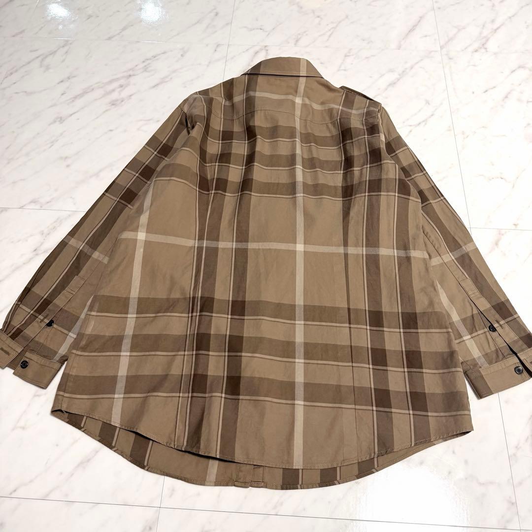 【美品】バーバリーロンドン メガチェック柄 長袖 シャツ 46 大きいサイズ 茶